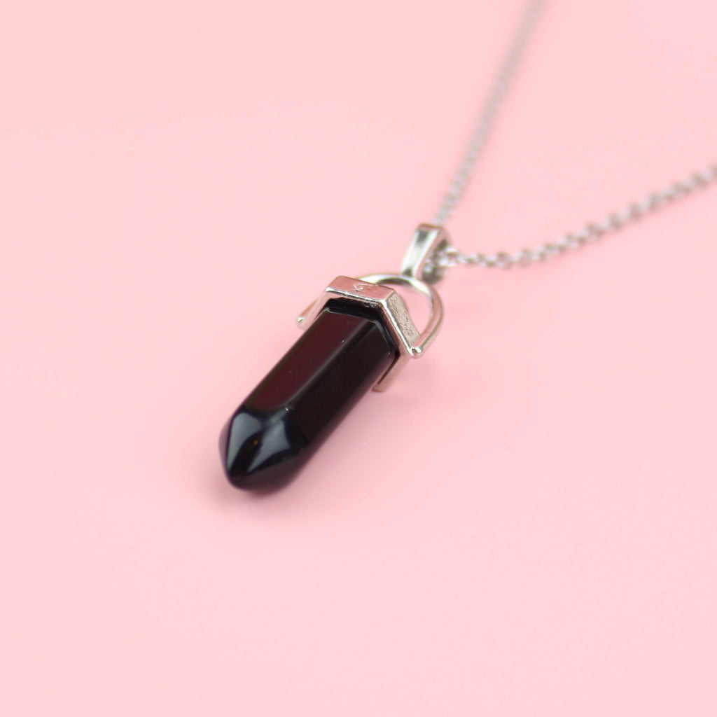 Black Agate Pendant on a Stainless Steel Chain