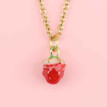 Strawberry pendant on a gold plated stainless steel chain