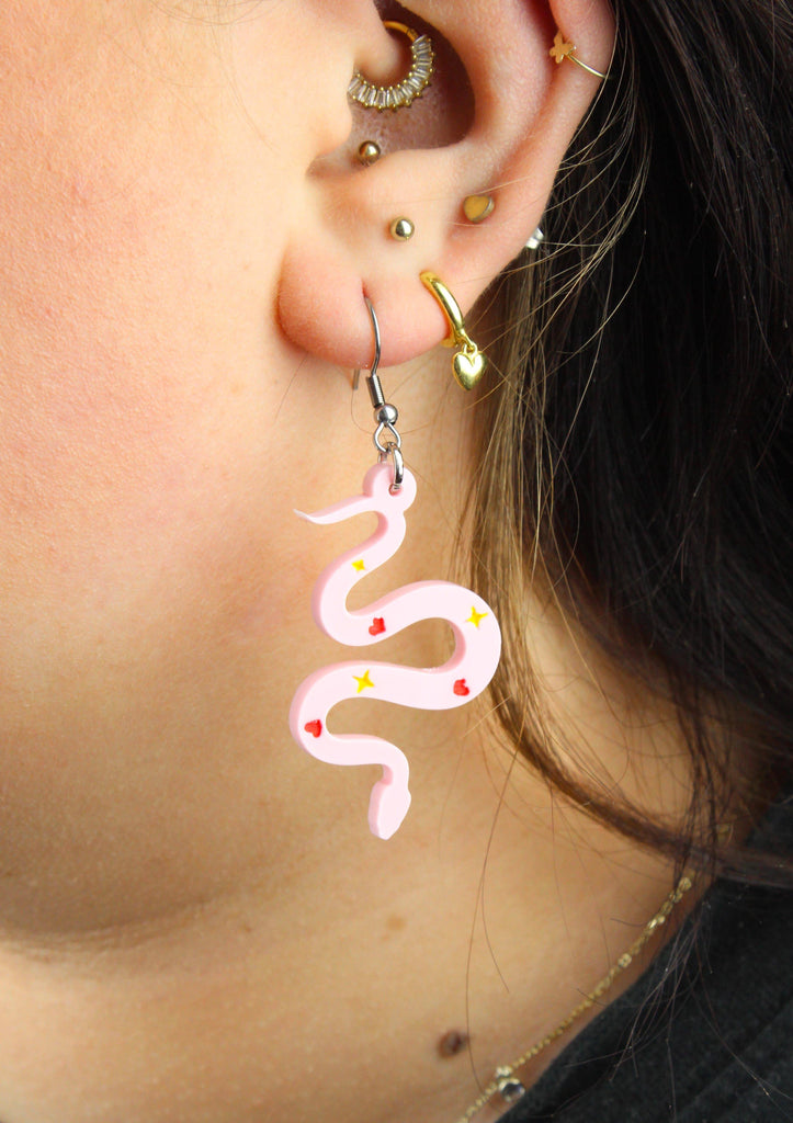 Love And Good Fortune Snake Earrings - Sour Cherry
