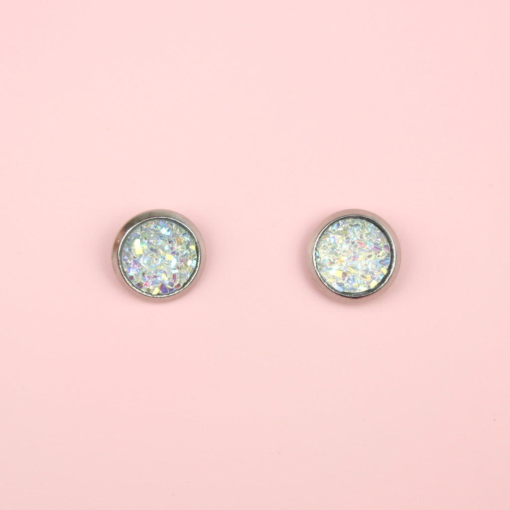 Iridescent Druzy Stud Earrings - Sour Cherry