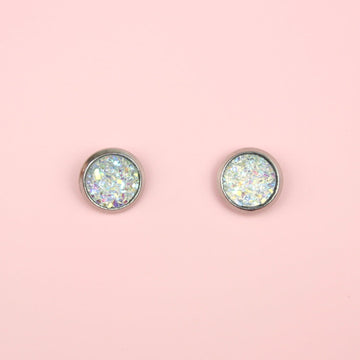 Iridescent Druzy Stud Earrings - Sour Cherry