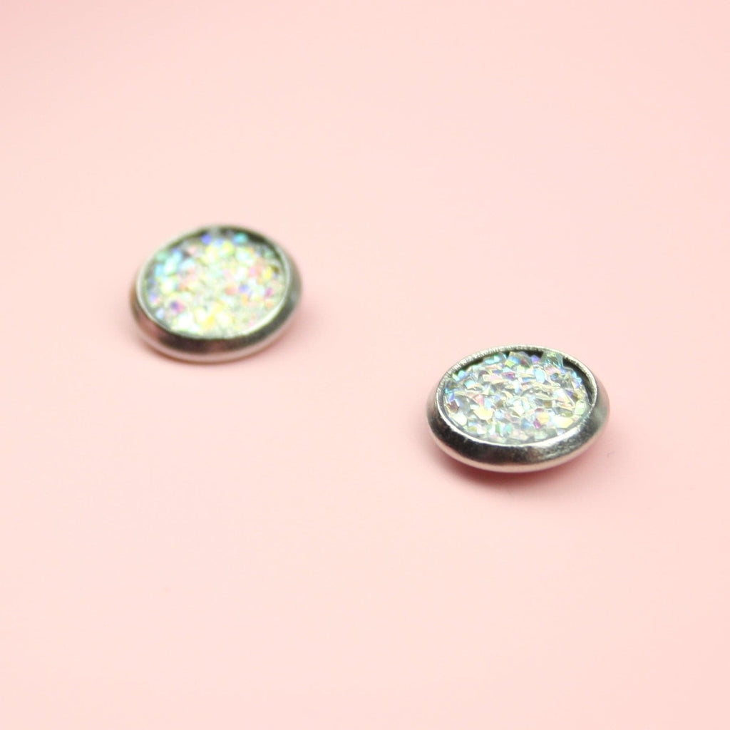 Iridescent Druzy Stud Earrings - Sour Cherry