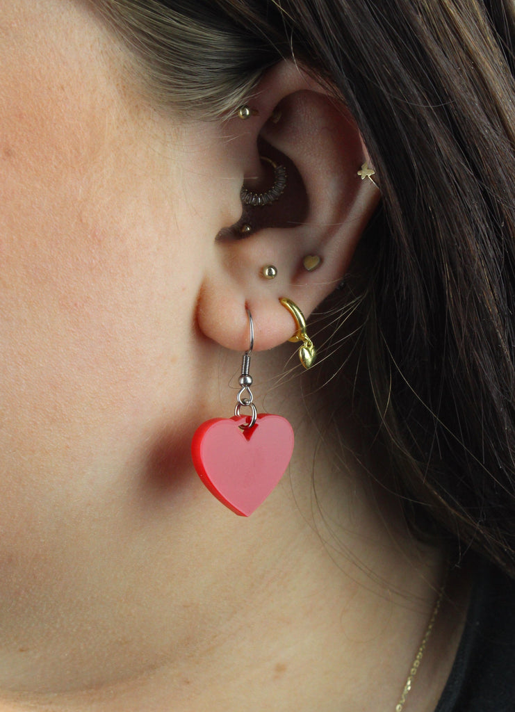 Red Heart Mini Drop Earrings - Sour Cherry