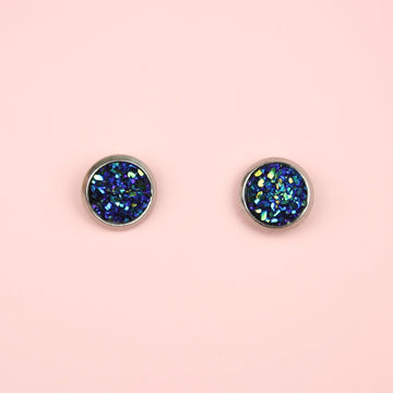 Blue Sparkle Studs with Faux Crystals on Stainless Steel 