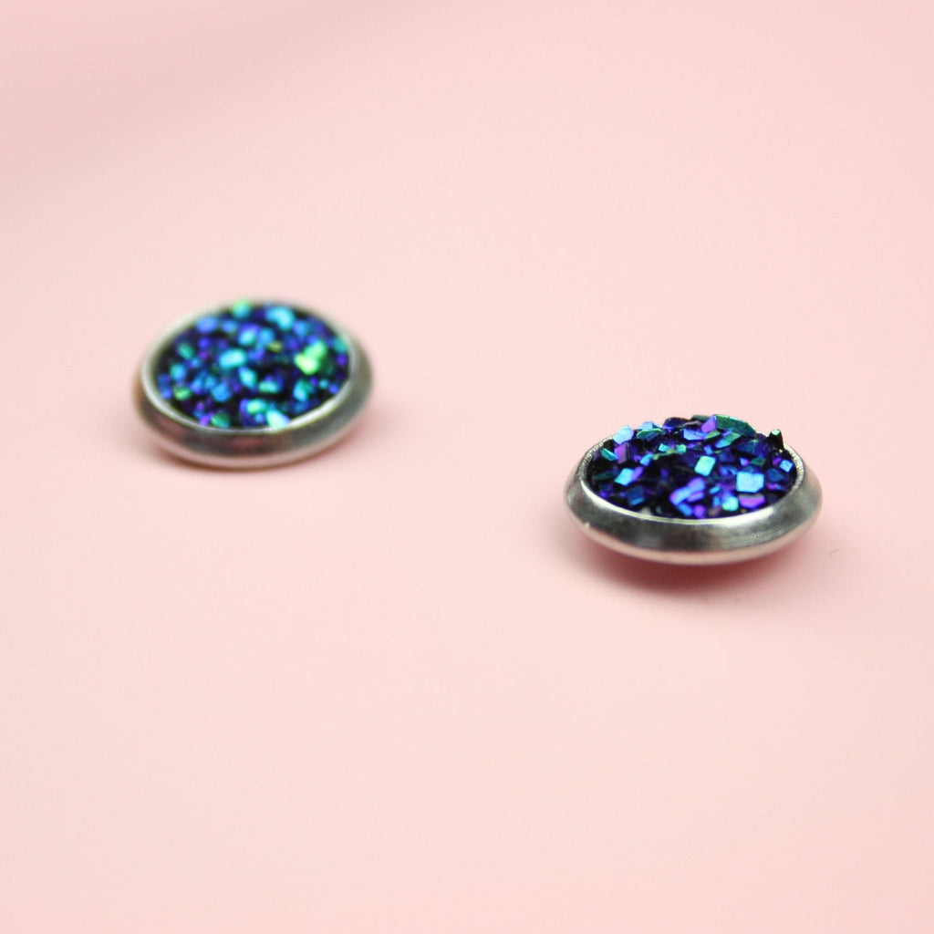 Blue Sparkle Studs with Faux Crystals on Stainless Steel