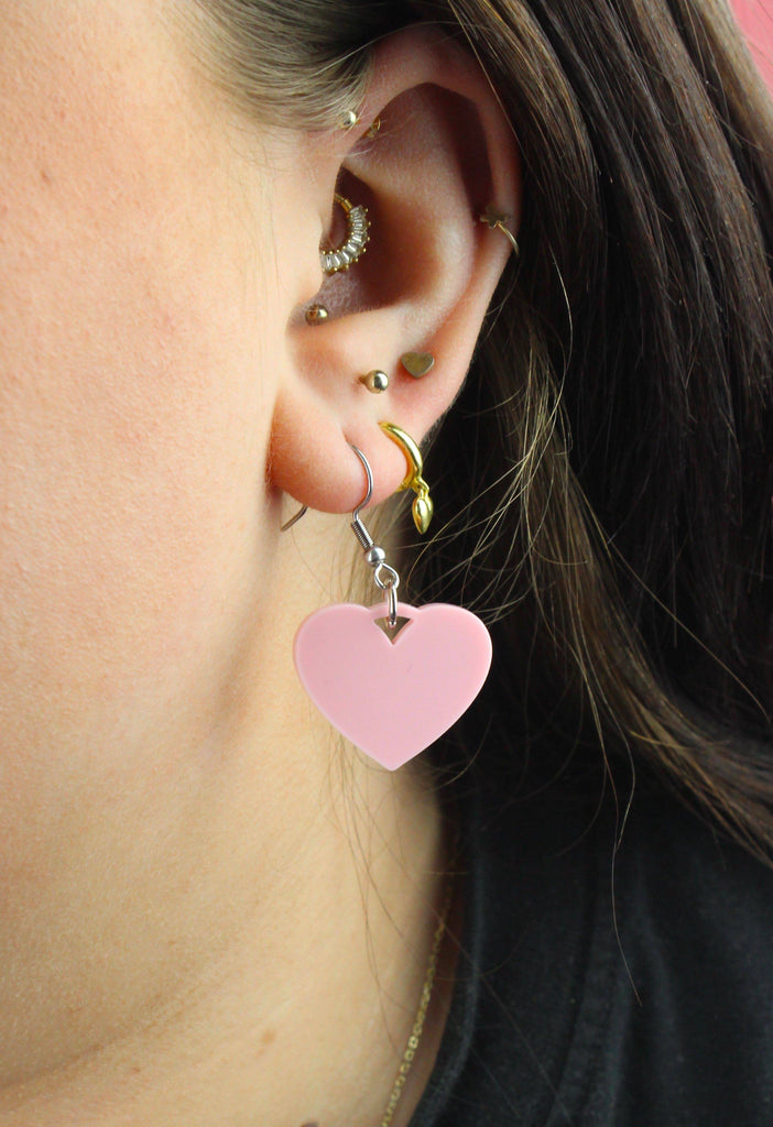 Pink Heart Mini Drop Earrings - Sour Cherry