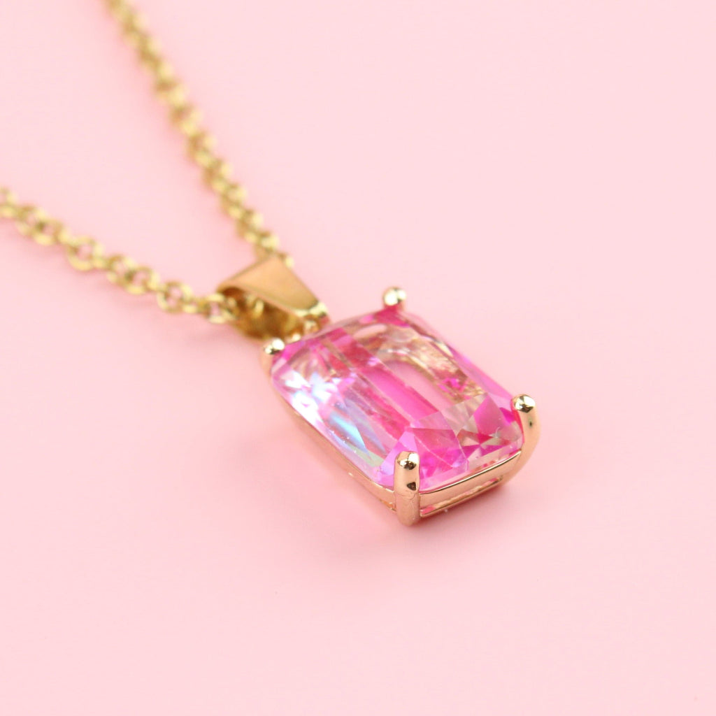 Pink Emerald Cut Necklace - Sour Cherry