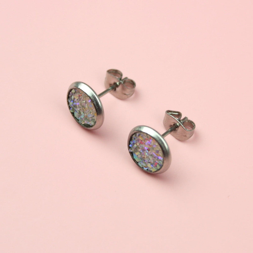 Iridescent Druzy Stud Earrings - Sour Cherry