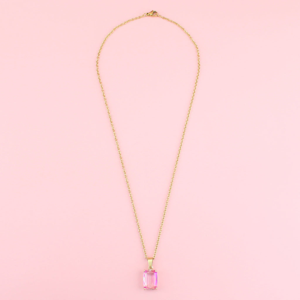 Pink Emerald Cut Necklace - Sour Cherry