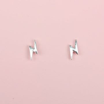 Mini Lightning Bolt Stud Earrings (Sterling Silver) - Sour Cherry
