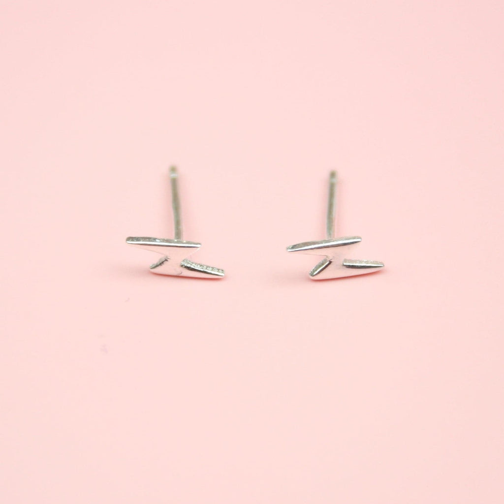Mini Lightning Bolt Stud Earrings (Sterling Silver) - Sour Cherry