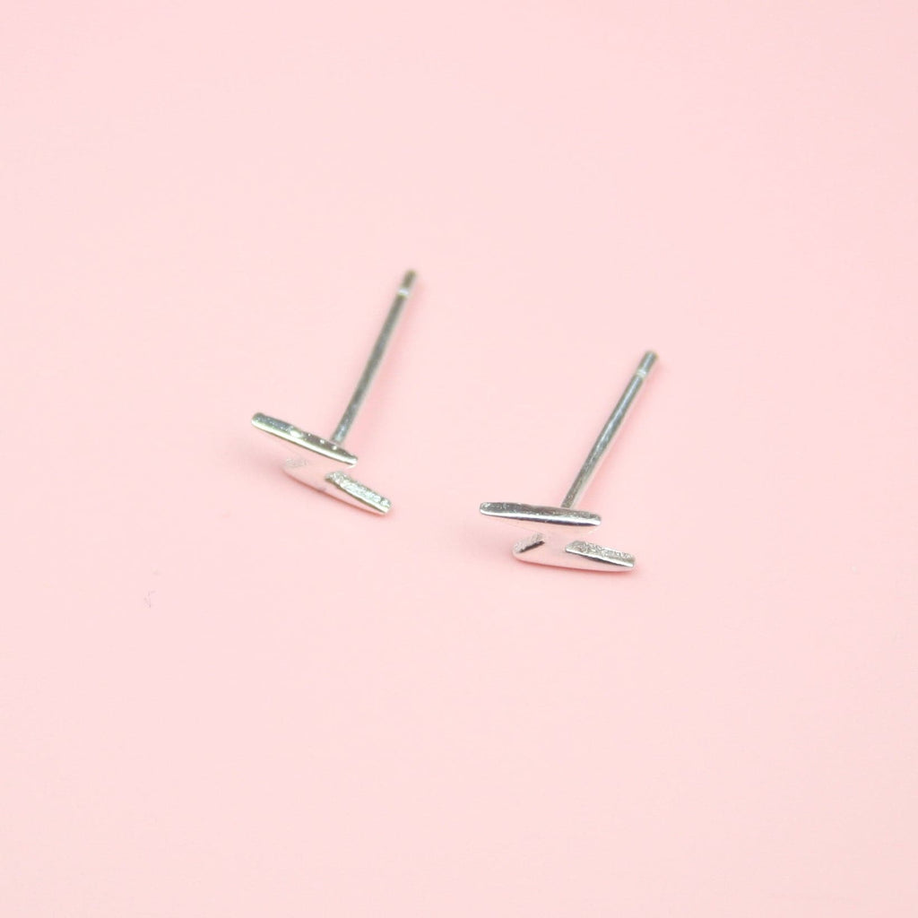 Mini Lightning Bolt Stud Earrings (Sterling Silver) - Sour Cherry