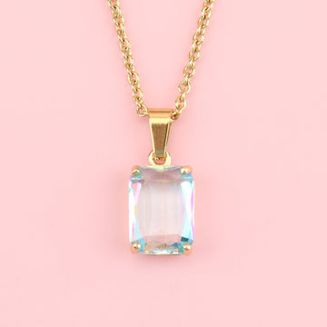 Blue Emerald Cut Necklace - Sour Cherry
