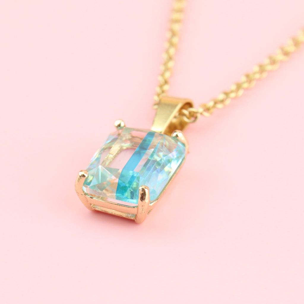 Blue Emerald Cut Necklace - Sour Cherry