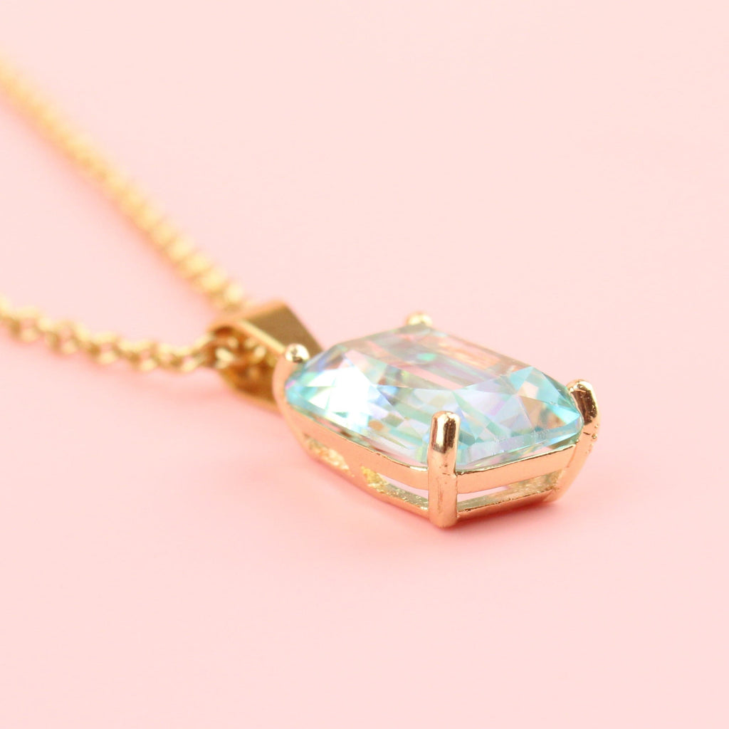 Blue Emerald Cut Necklace - Sour Cherry