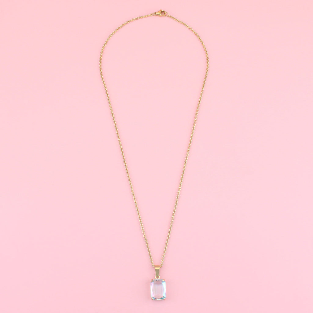 Blue Emerald Cut Necklace - Sour Cherry