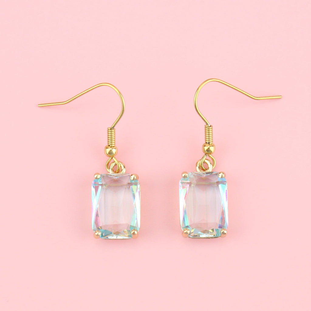 Gold plated stainless steel ear wires with a glass charm