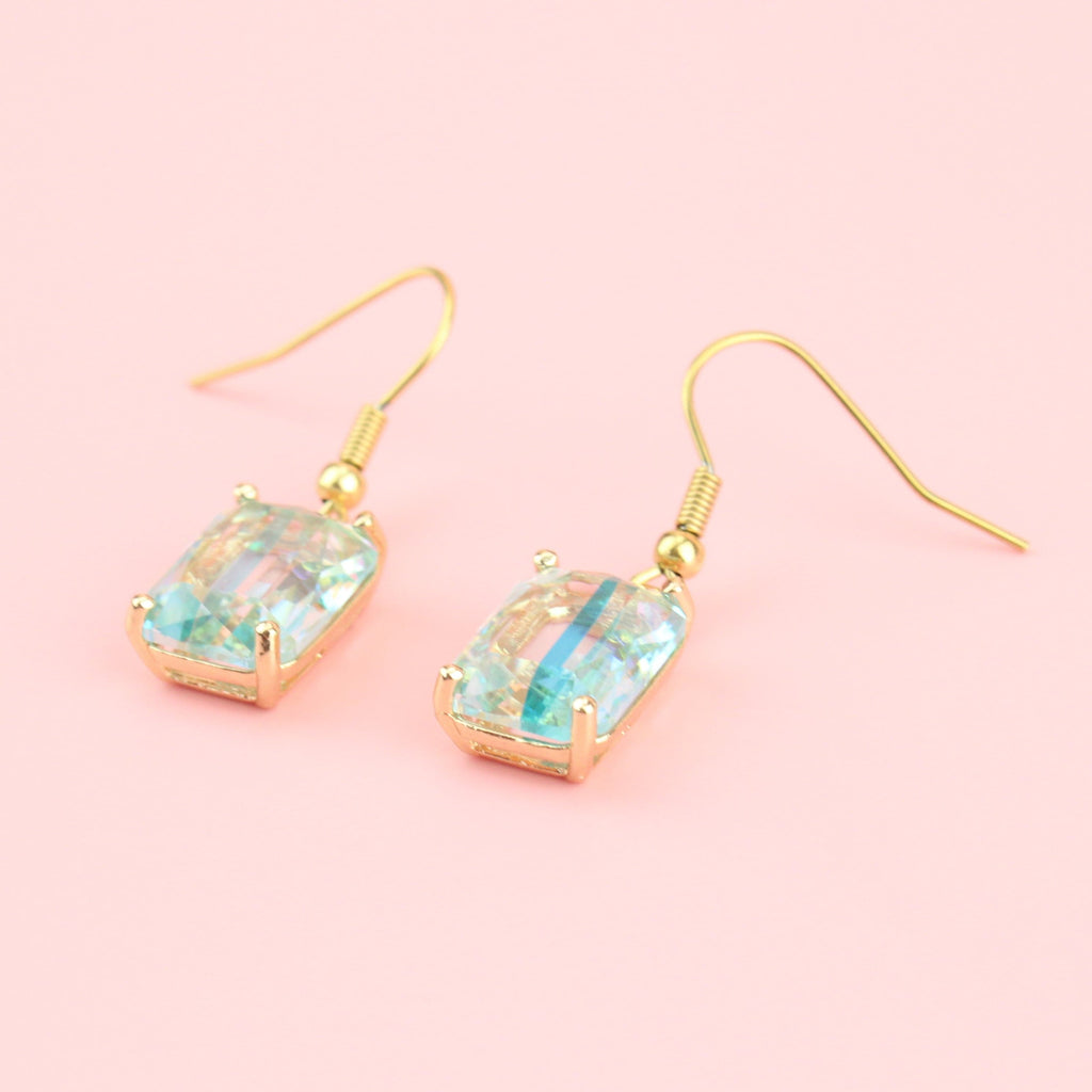 Gold plated stainless steel ear wires with a glass charm
