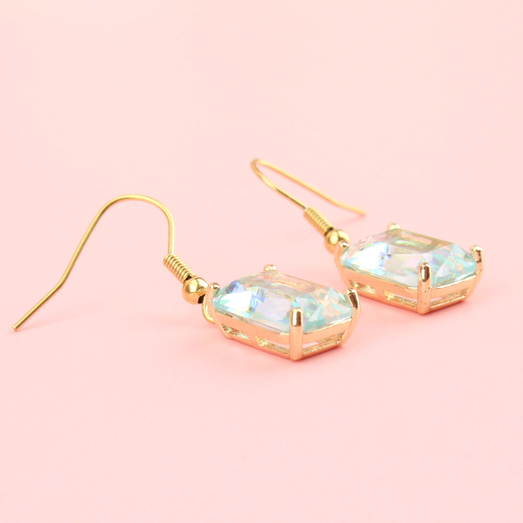 Gold plated stainless steel ear wires with a glass charm