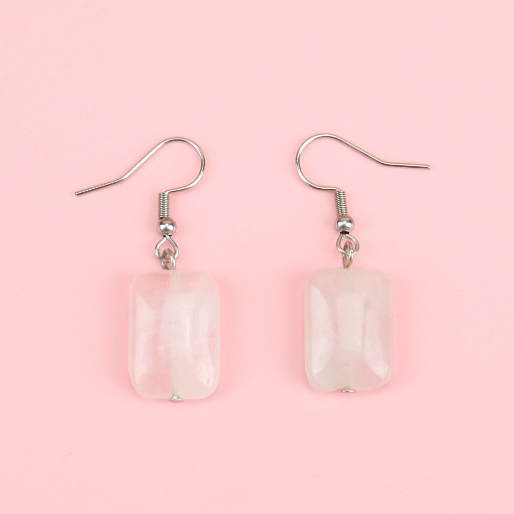 Rose Quartz Rectangle Earrings - Sour Cherry