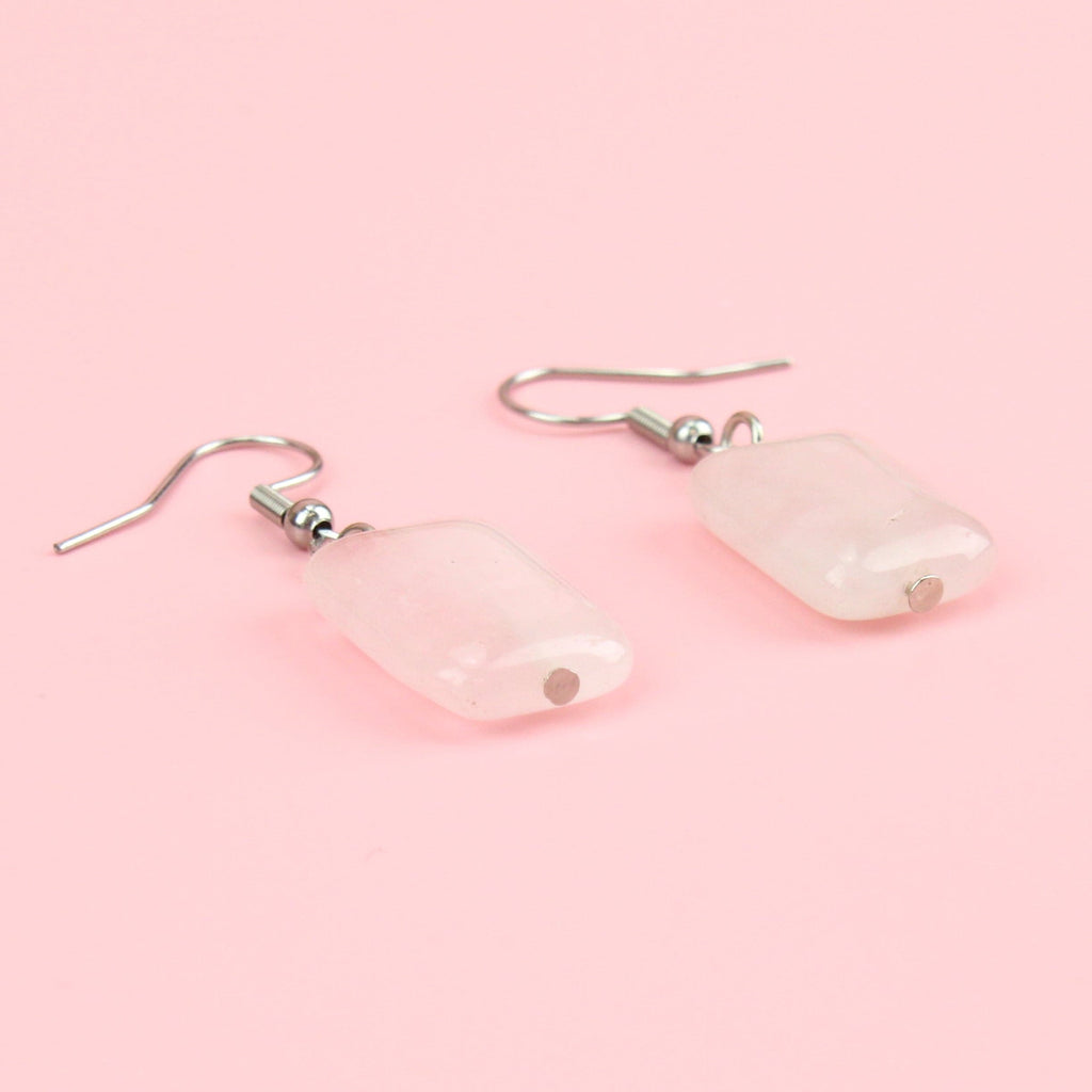 Rose Quartz Rectangle Earrings - Sour Cherry