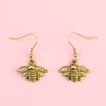 Antique Gold Bee Drop Earrings - Sour Cherry