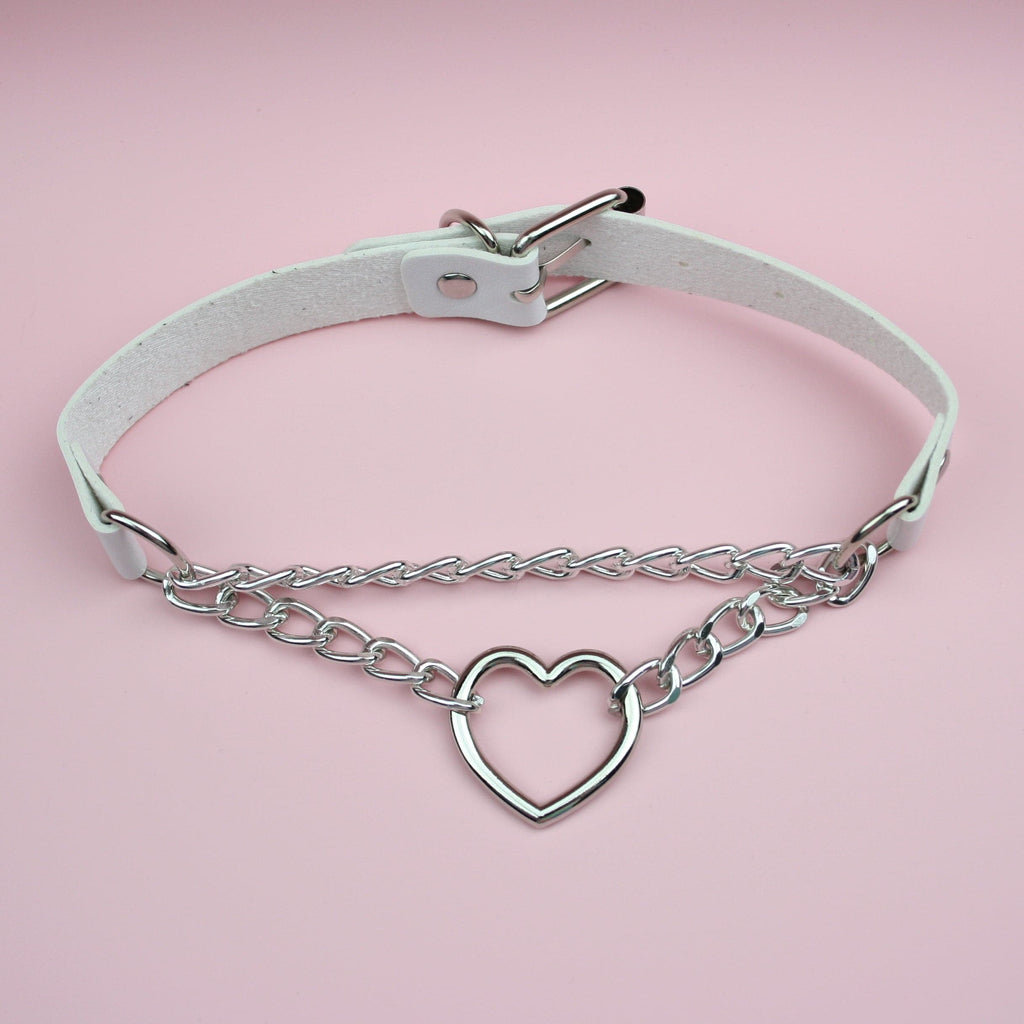 White Double Chain Heart Choker - Sour Cherry