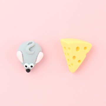 Plastic mouse and cheese stud earrings 