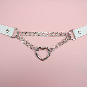 White Double Chain Heart Choker - Sour Cherry