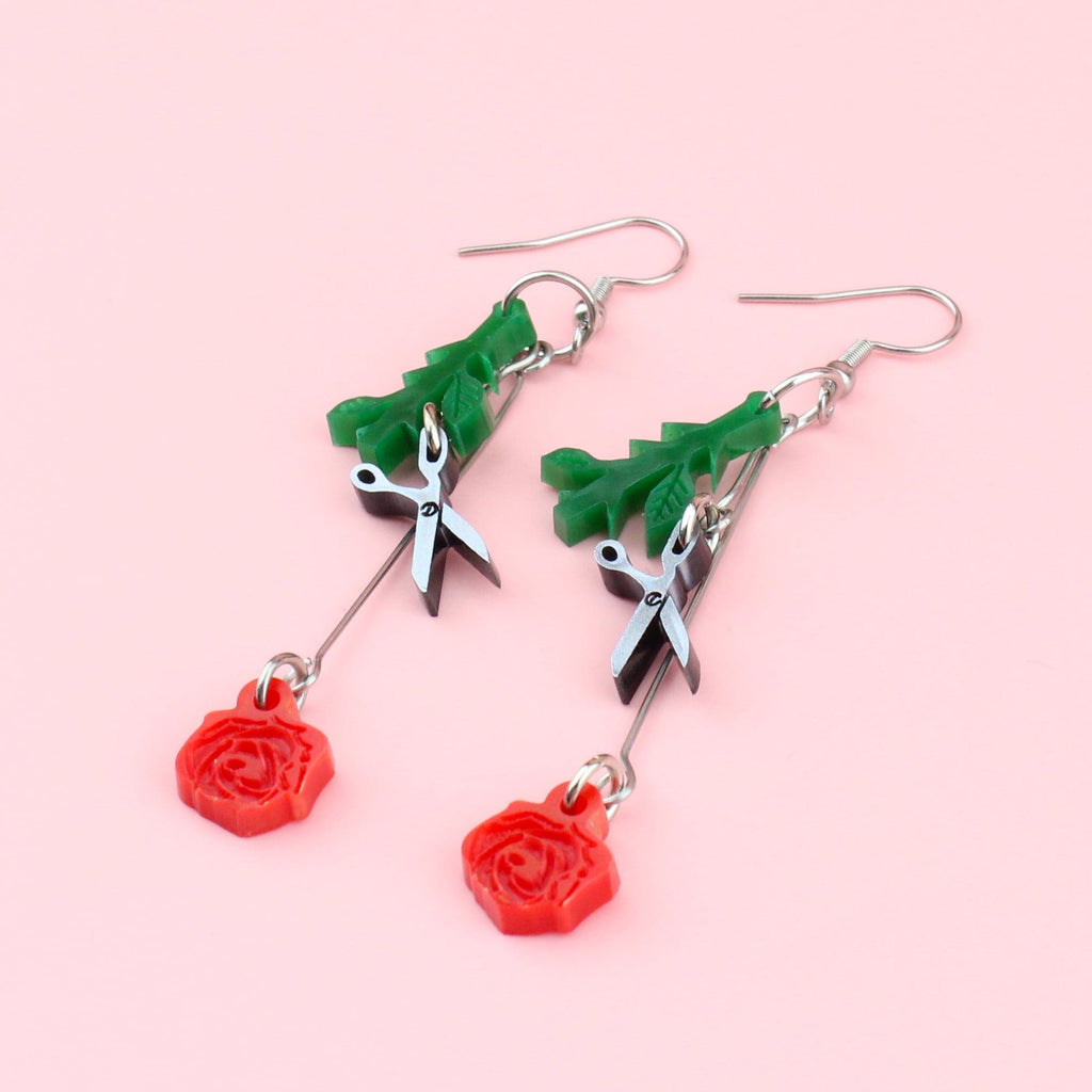 'Don't Tease' Rose Cutting Earrings - Sour Cherry