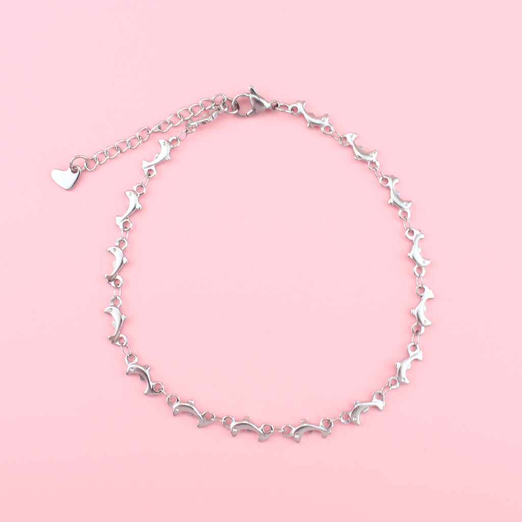 Dolphin chain anklet showing 5cm extension chain