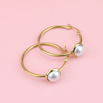 Gold Plated Stainless Steel hoops with faux pearl detail