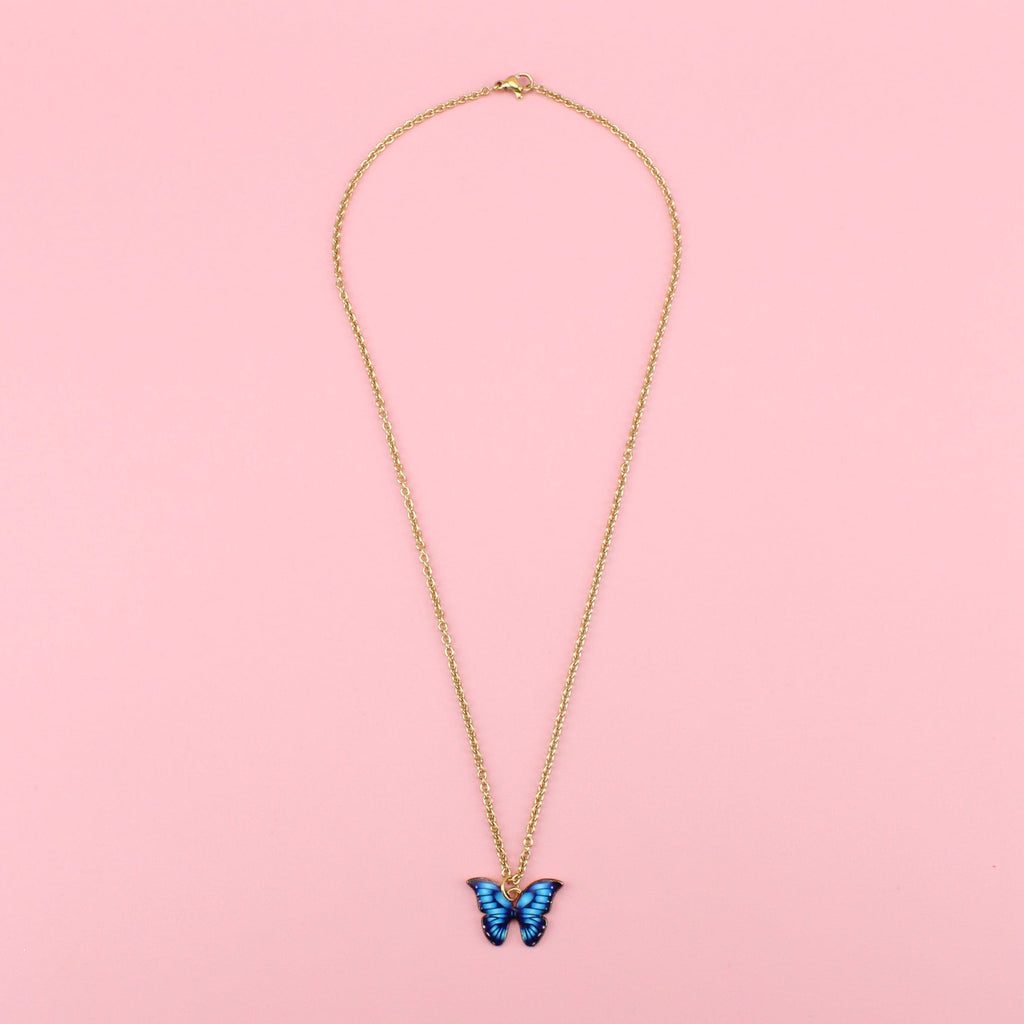 Blue Butterfly Charms on a Gold Plated Stainless Steel chain