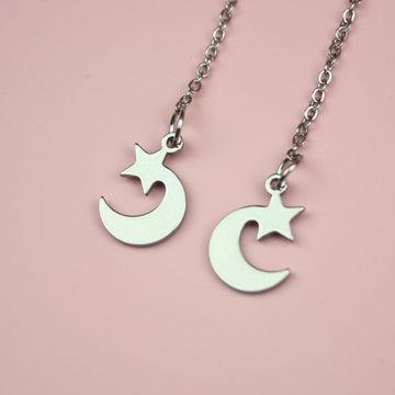 Star & Crescent Moon charms on stainless steel earring chains