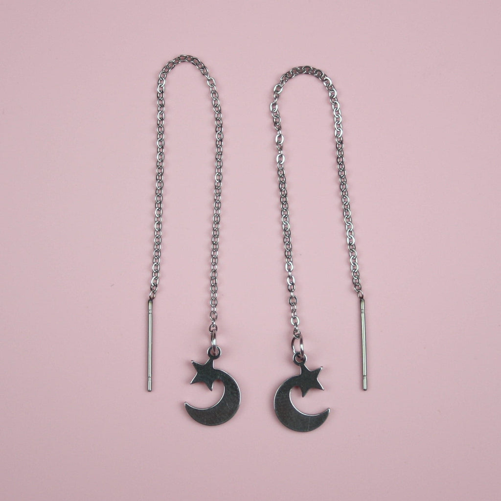 Star & Crescent Moon charms on stainless steel earring chains