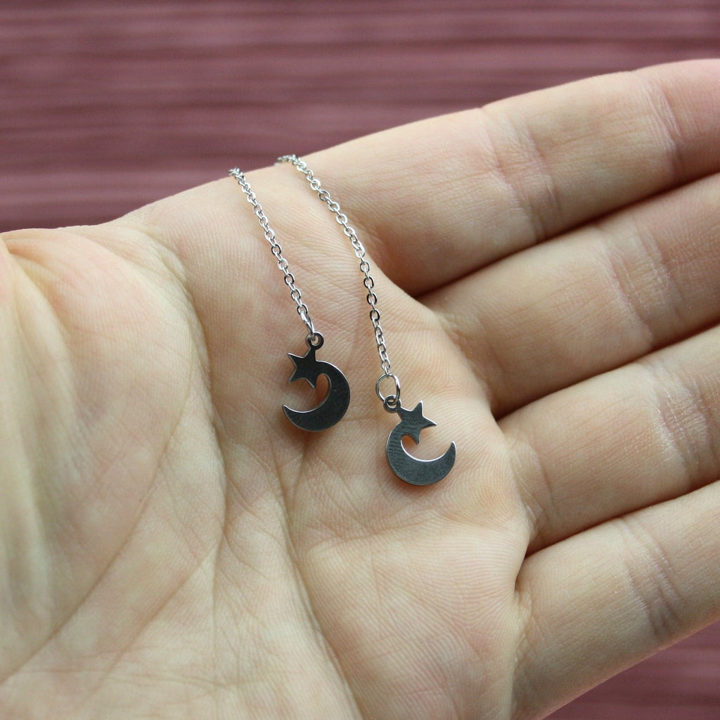Star & Crescent Moon charms on stainless steel earring chains