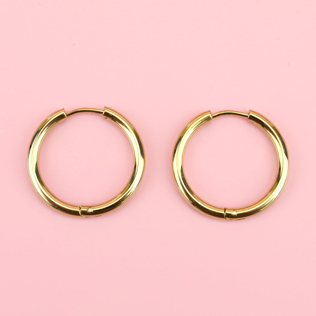 23mm Stainless Steel Hoop Earrings (Gold Plated) - Sour Cherry