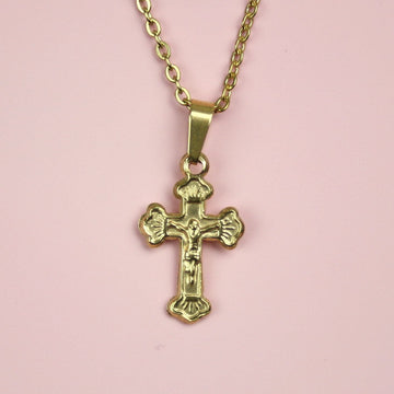 Gold Plated Stainless Steel necklace with crucifix pendant 