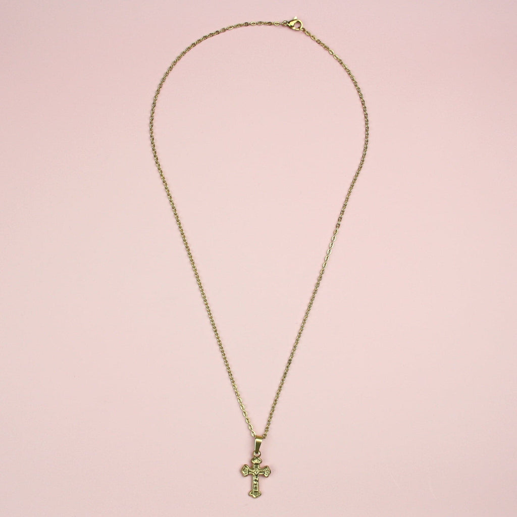 Gold Plated Stainless Steel necklace with crucifix pendant 