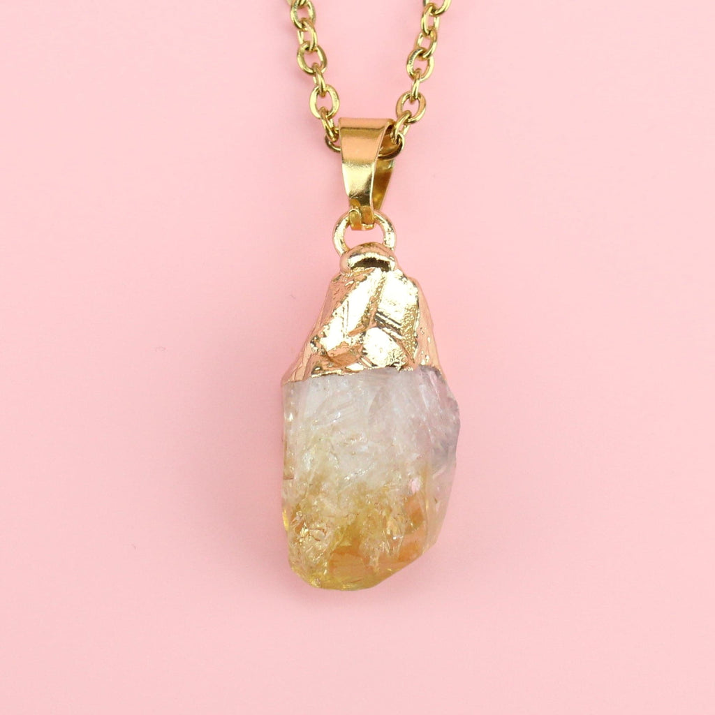 Citrine & Gold Leaf Necklace - Sour Cherry