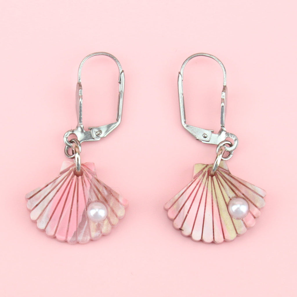 Pink Marble Shell Earrings - Sour Cherry