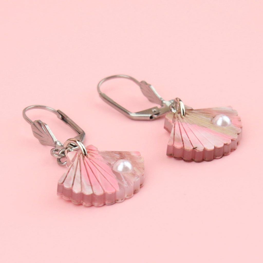 Pink Marble Shell Earrings - Sour Cherry