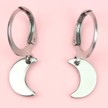 Moon charms on stainless steel huggie hoops