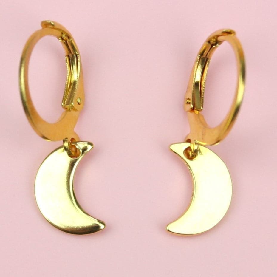 Moon Drop Hoop Earrings (Gold Plated) - Sour Cherry