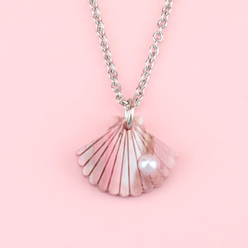 Pink Marble Shell Pendant Necklace - Sour Cherry