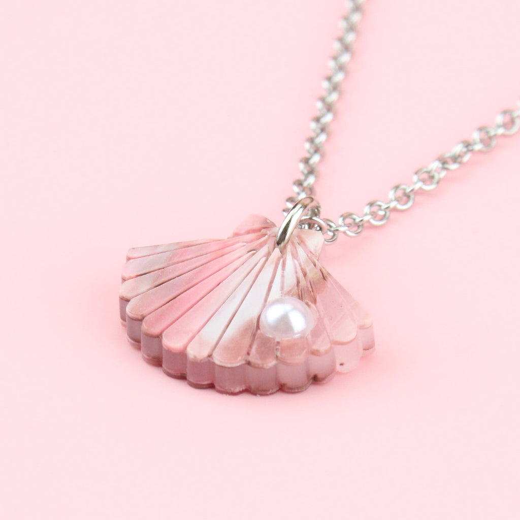 Pink Marble Shell Pendant Necklace - Sour Cherry