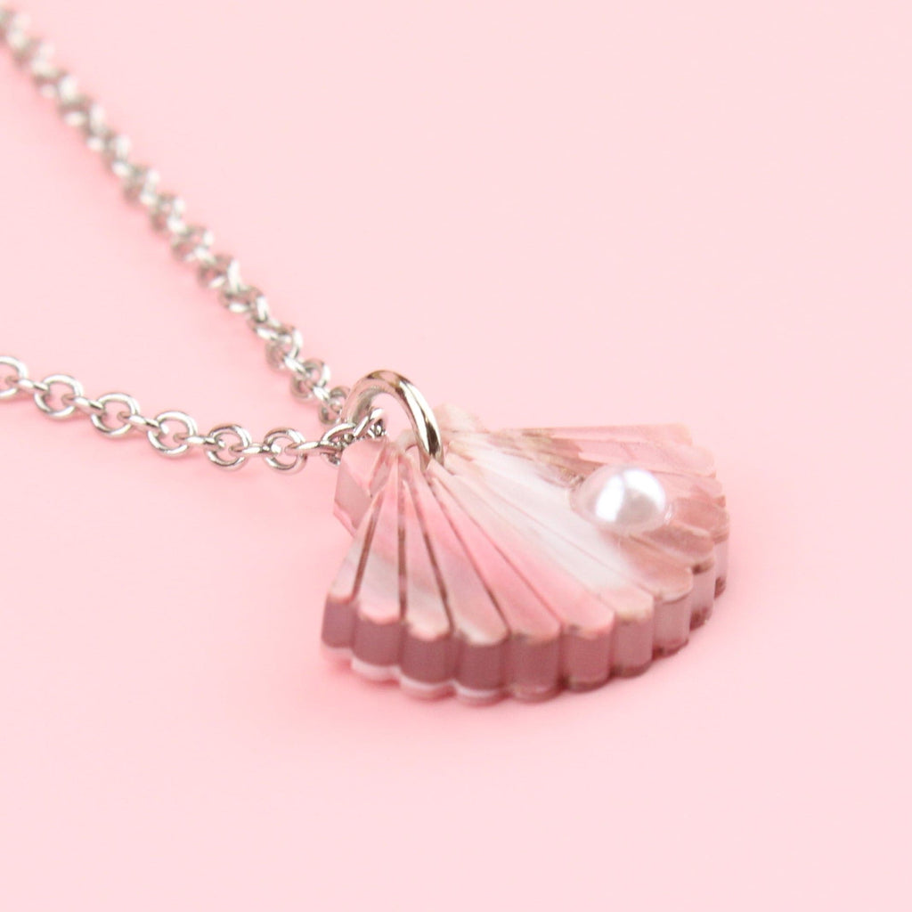 Pink Marble Shell Pendant Necklace - Sour Cherry