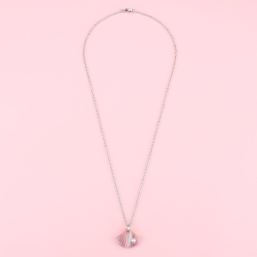 Pink Marble Shell Pendant Necklace - Sour Cherry