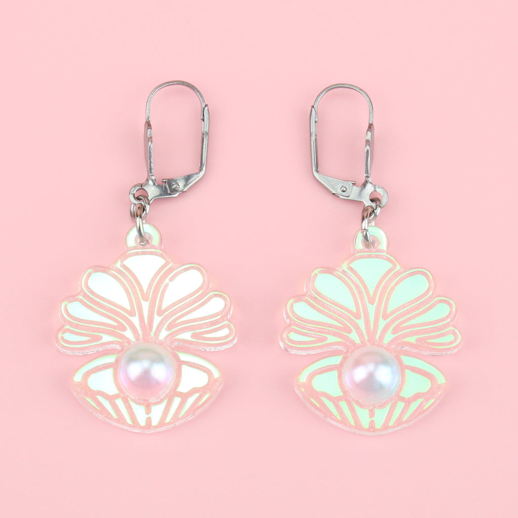 Iridescent Clam Shell Earrings - Sour Cherry