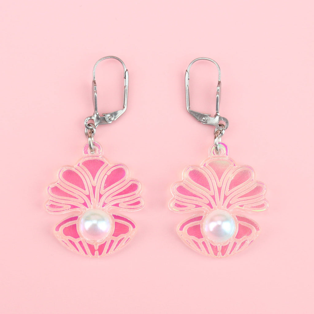 Iridescent Clam Shell Earrings - Sour Cherry